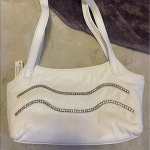 Dawli Handbags Women's Vintage Genuine Leather White with rhinestones